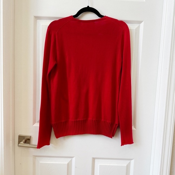 INHABIT Side Slit Cotton Knit Pullover V-Neck Sweater in Bright Red Size S - Picture 8 of 10